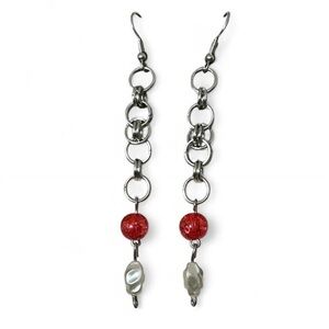 Handmade Asymmetrical Silver Chainmail Bead Earrings Alt Gothic Eclectic